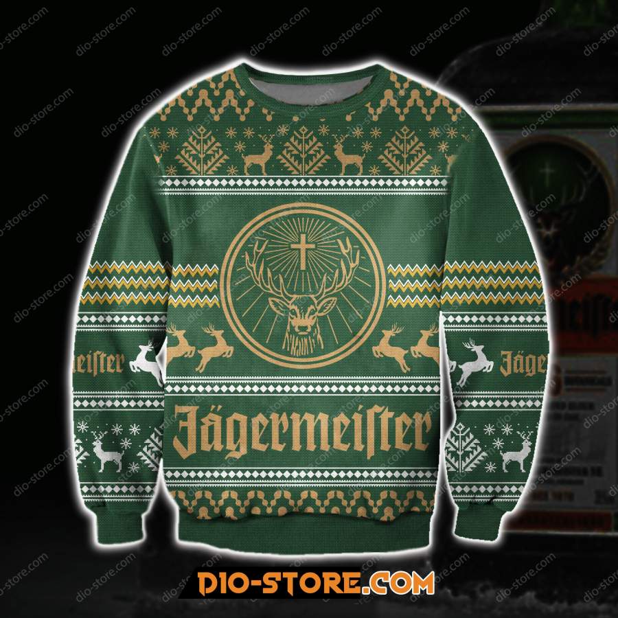 3D ALL OVER PRINT KNITTING PATTERN JAGERMEISTER UGLY CHRISTMAS SWEATER