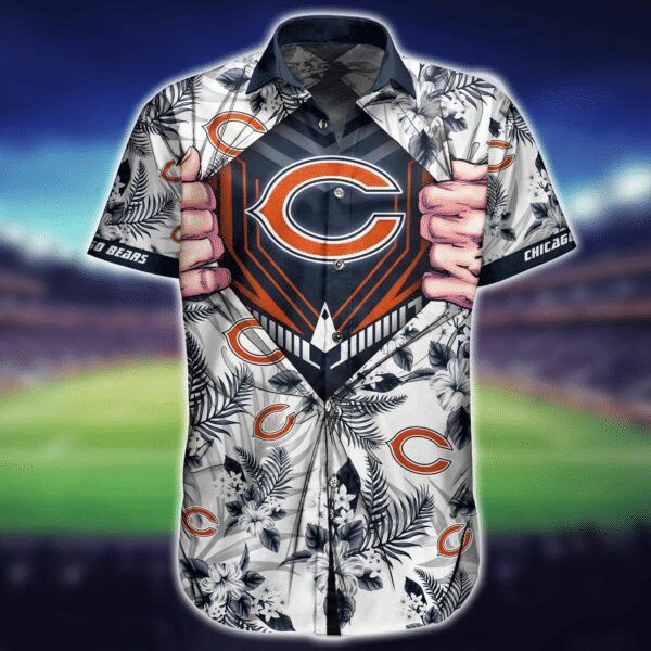 Nfl Chicago Bears Tropical Flower Logo White Hawaiian Shirt