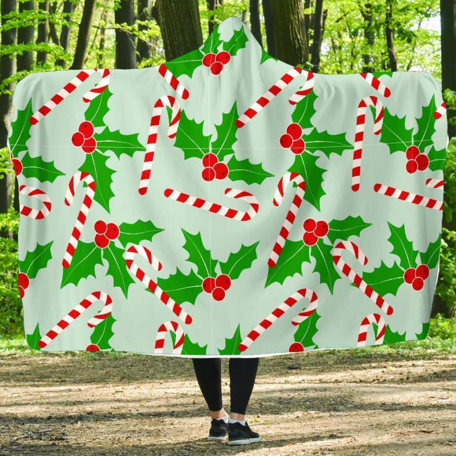 Christmas Candy Cane Pattern Print Hooded Blanket Christmas Gift Ideas