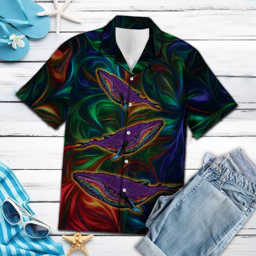 Awesome Whale Aloha Hawaiian Shirt Colorful Short Sleeve Summer Beach Casual Shirt For Men And Women