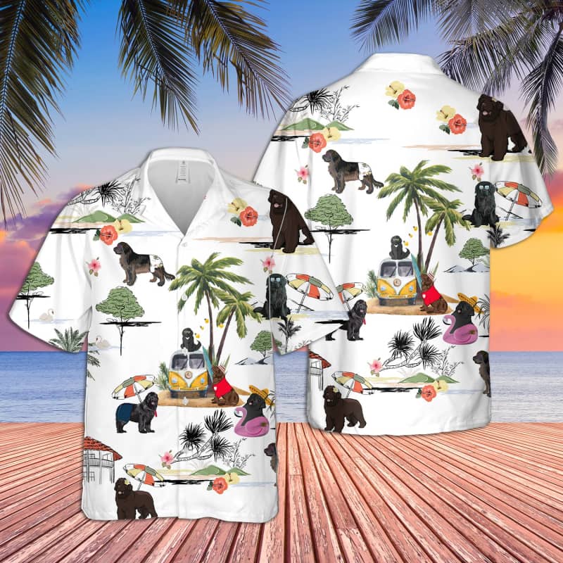 Unisex Newfoundland Beach Hawaii Print Aloha Short Sleeve Casual Shirt Ha44059