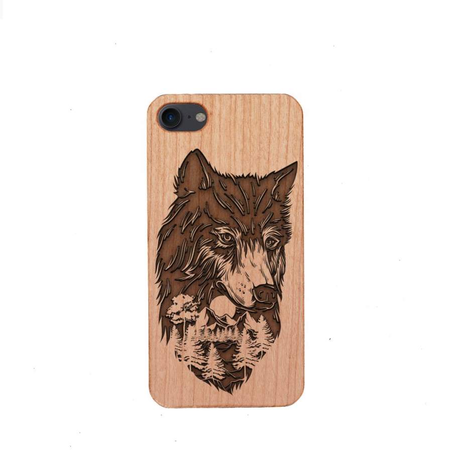 Wood Phone Case for Universal Models -Wolf Forest Moon 008