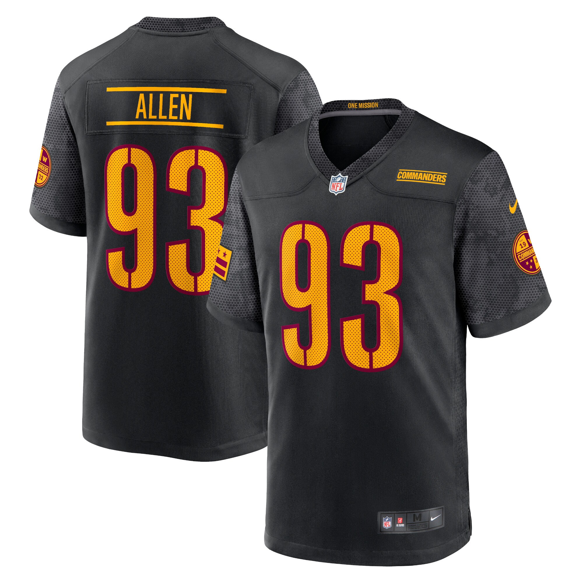 Youth Washington Commanders Jonathan Allen Black Game Jersey