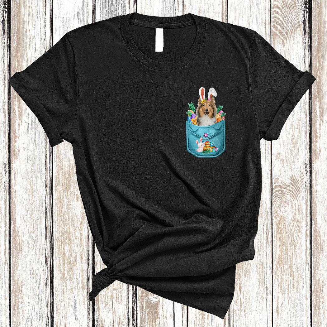 Bunny Shetland Sheepdog In Easter Pocket Cute Easter Day Egg Hunt Bunny Dog Lover Gifts T-Shirt