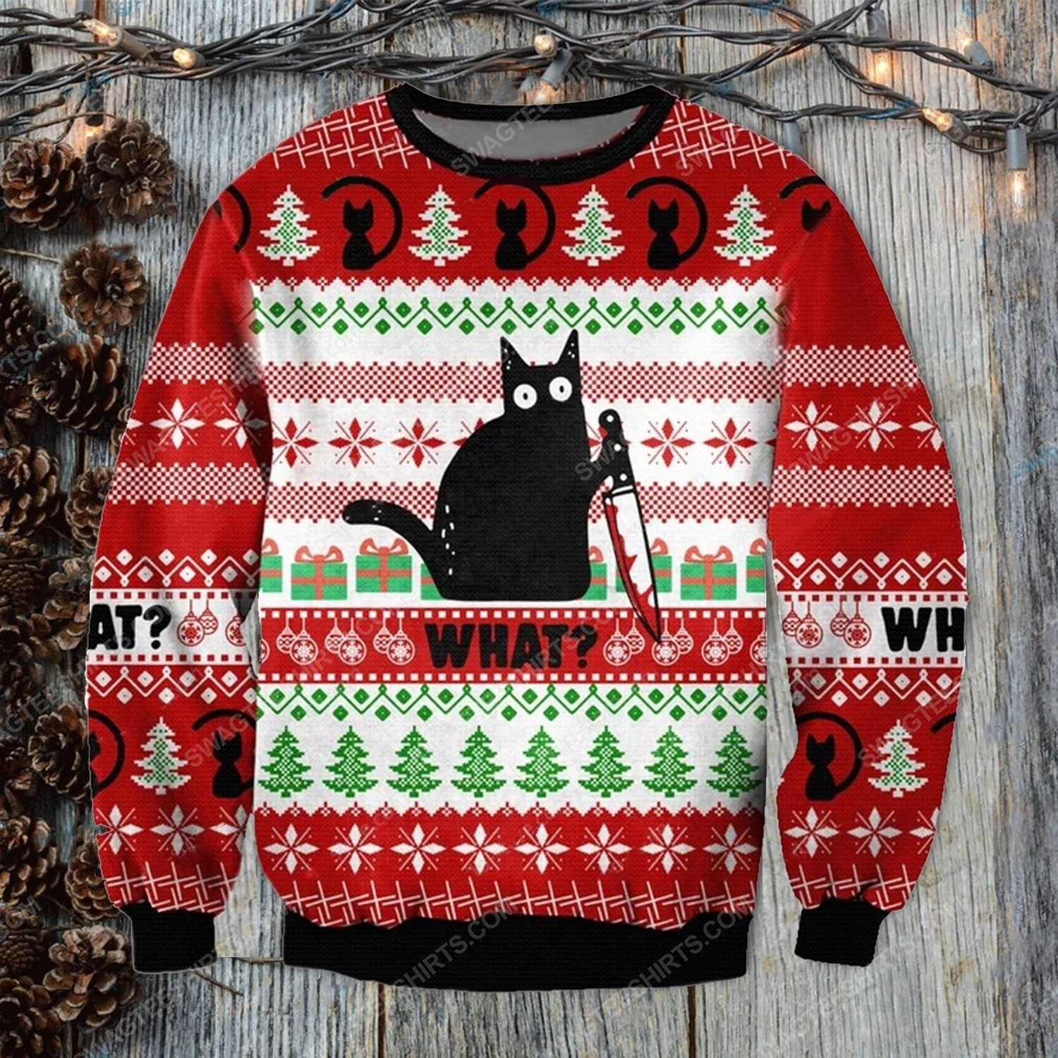 [Special Edition] Murderous Black Cat With Knife Ugly Christmas Sweater – Maria