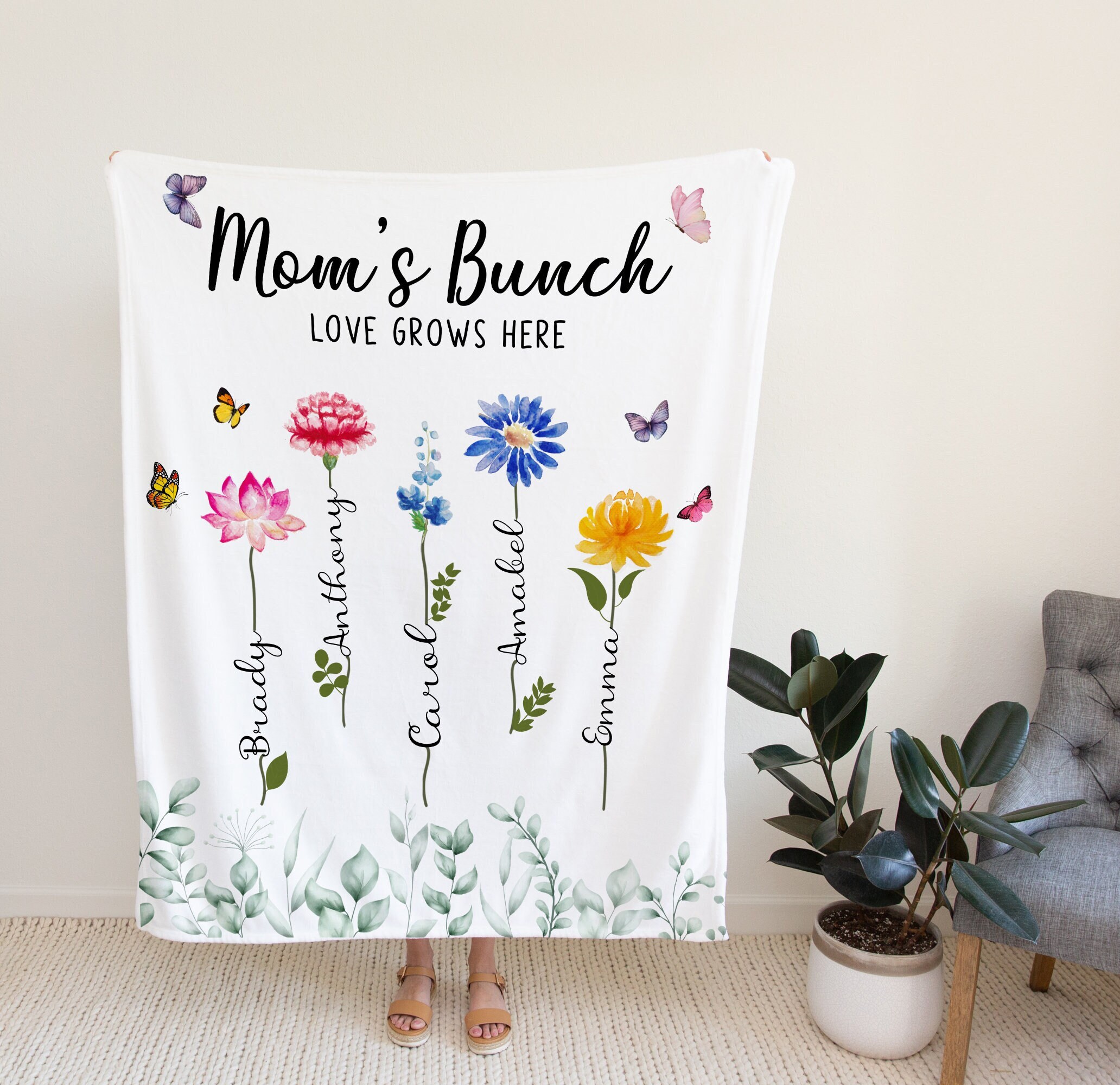 Mom Gifts Blanket, Gifts for Mom, Custom Month Flower Art Print, Grandma From Child, Gifts For Women.