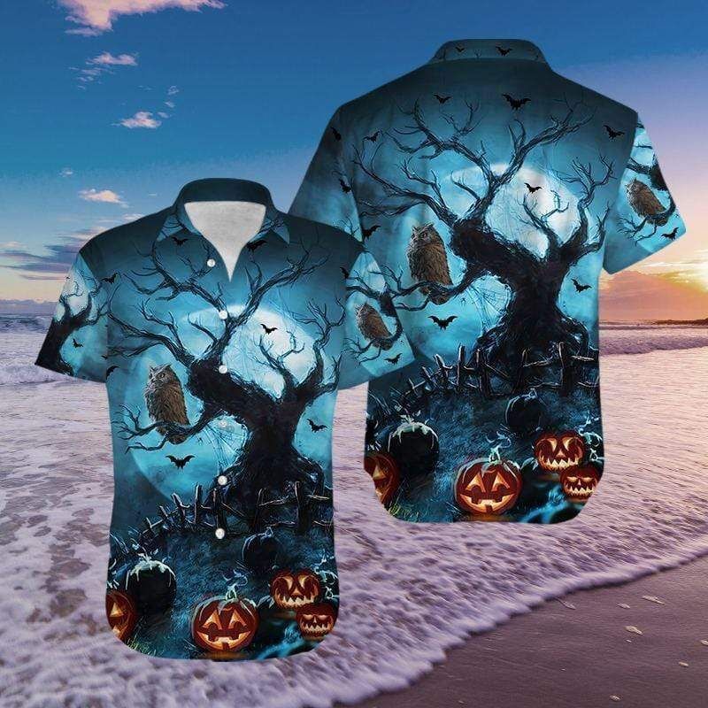 Cover Your Body With Amazing Owl Night Pumpkin Halloween Hawaii Aloha Shirts Ha44056