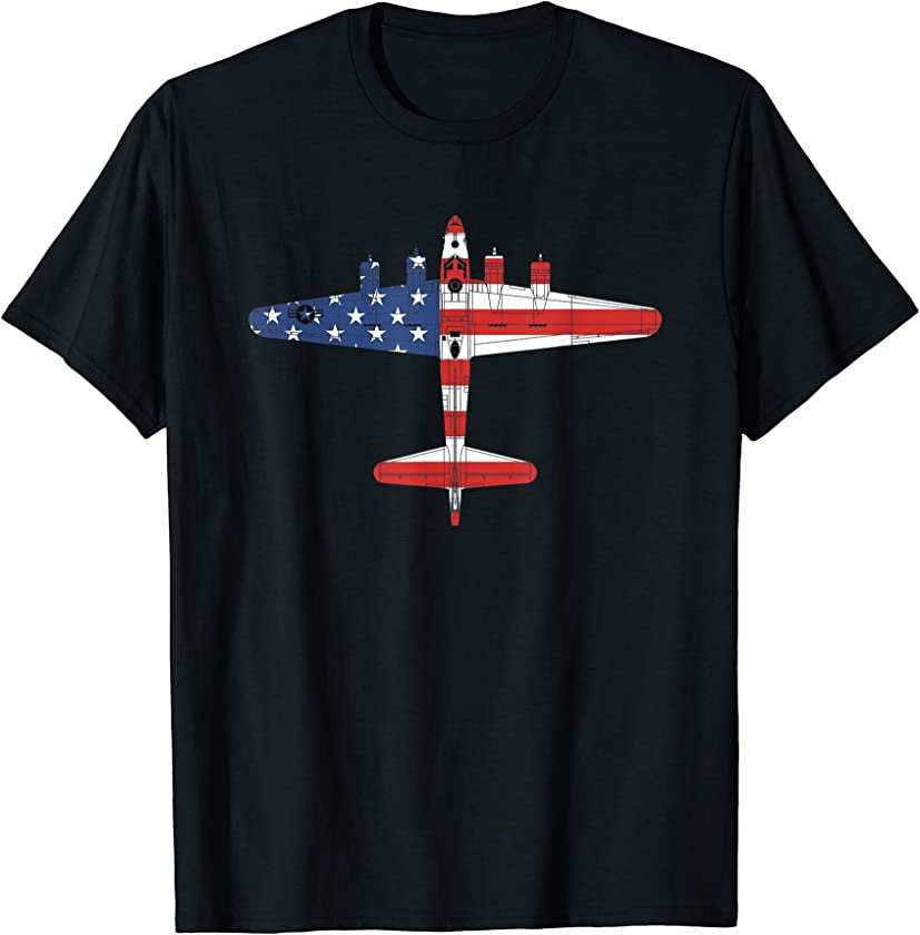 Vintage WW2 B-17 Flying Fortress Airplane American Flag T-Shirt