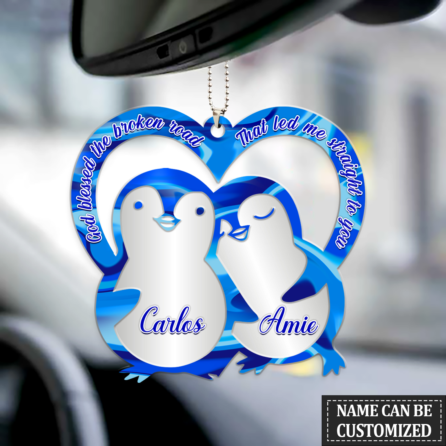 Penguins In Love God Blessed Personalized Couple Ornament, Premium 2-Sided Mica Car Hanging Ornament , Best Mother’S Day Gift Ideas, Personalized Mother’S Day Gift