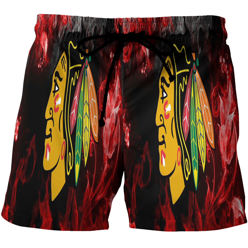 Chicago Blackhawks Emblem Floral Smoke 3D All Over Print Summer Beach Hawaiian Short