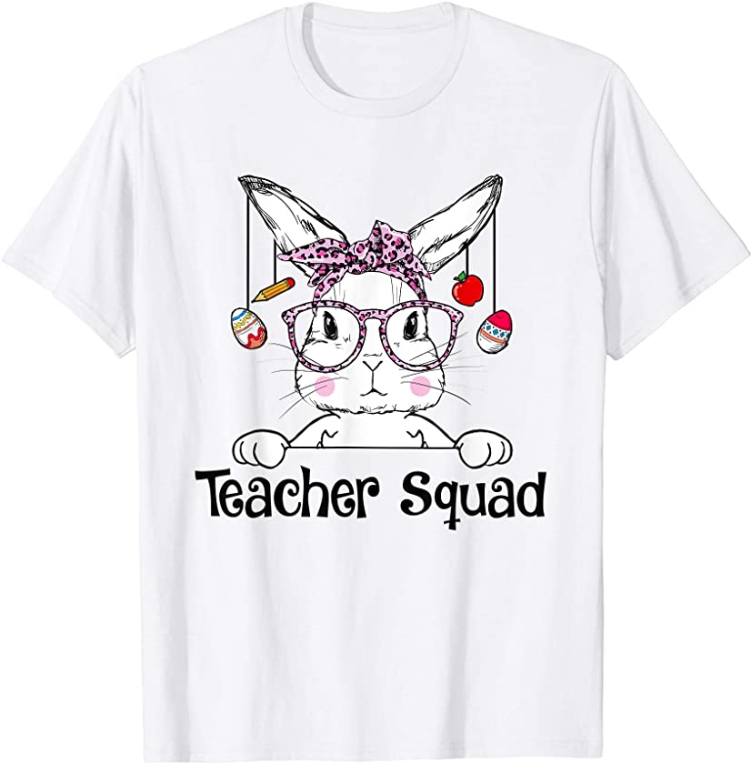 Teacher Squad Bunny Leopard Happy Easter Day Funny T-Shirt