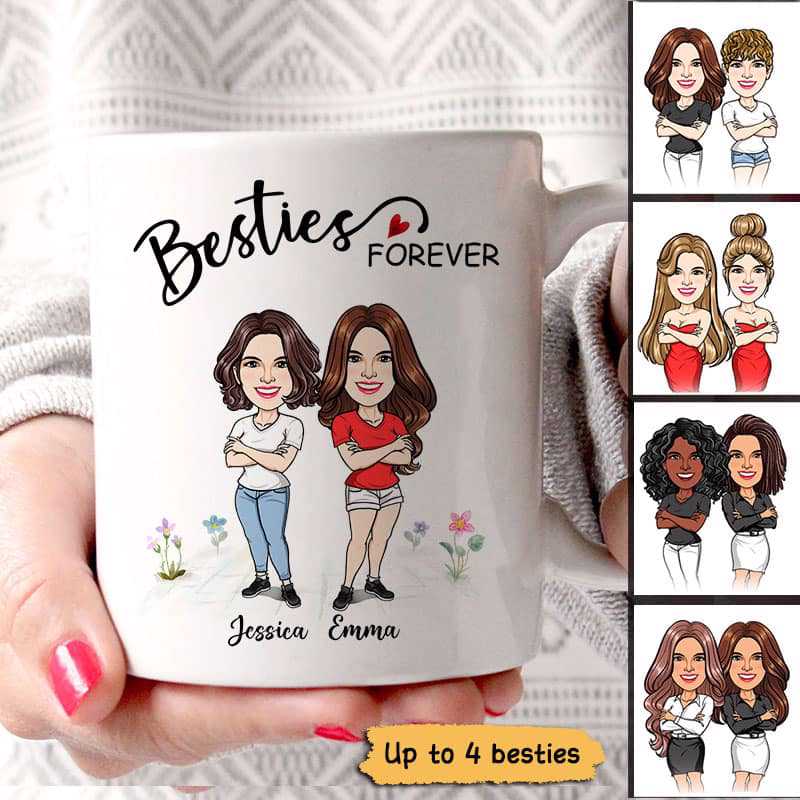 Besties Forever Cartoon Caricature Best Friend Personalized Mug