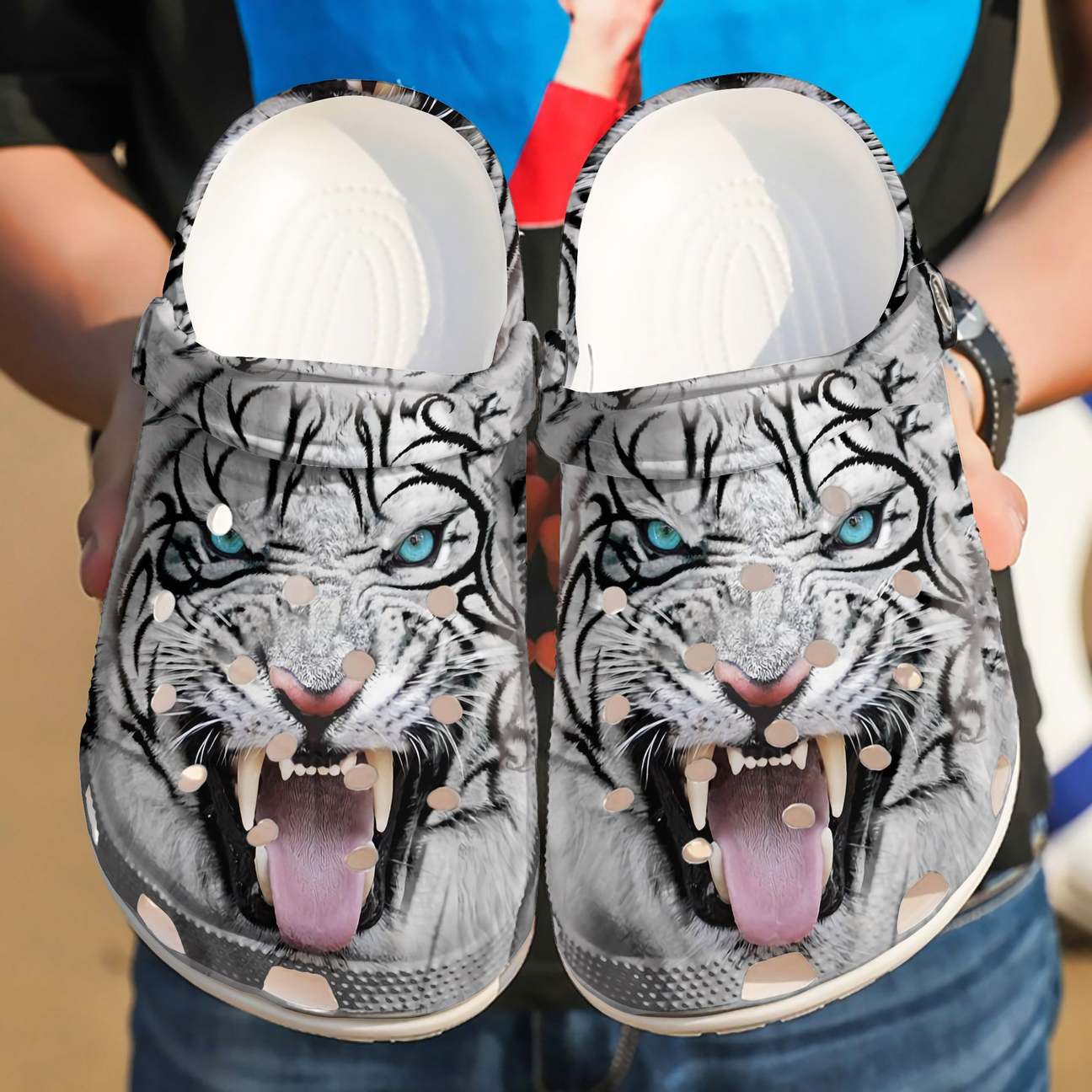 Tiger Personalized Clog, Custom Name, Text The Solemn White Tiger, Fashion Style For Women, Men, Kid, Print 3D