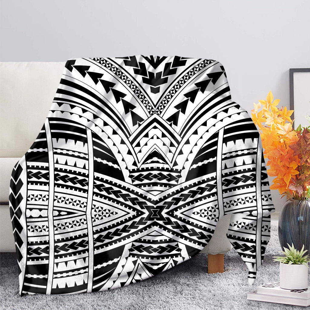 Black And White Maori Tribal Print Blanket