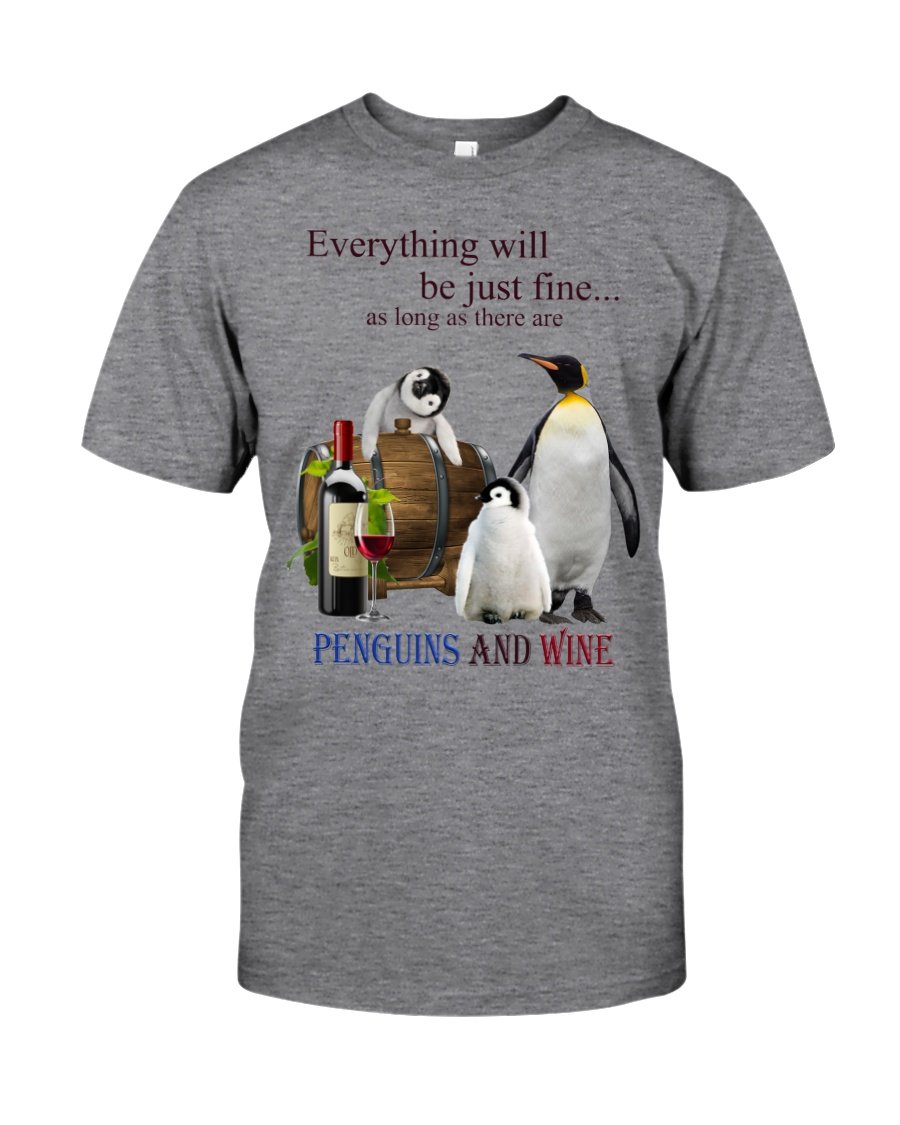 Penguin everything will be fine with wine – Standard T-shirt Smoke Grey S M L XL 2XL 3XL 4XL 5XL 1611