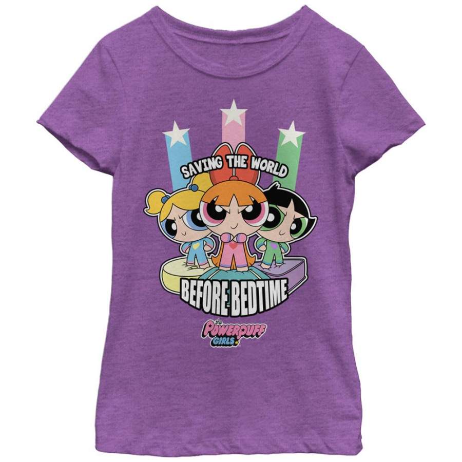 The Powerpuff Girls Girl’s Saving the World Before Bedtime  T Shirt Purple Berry S