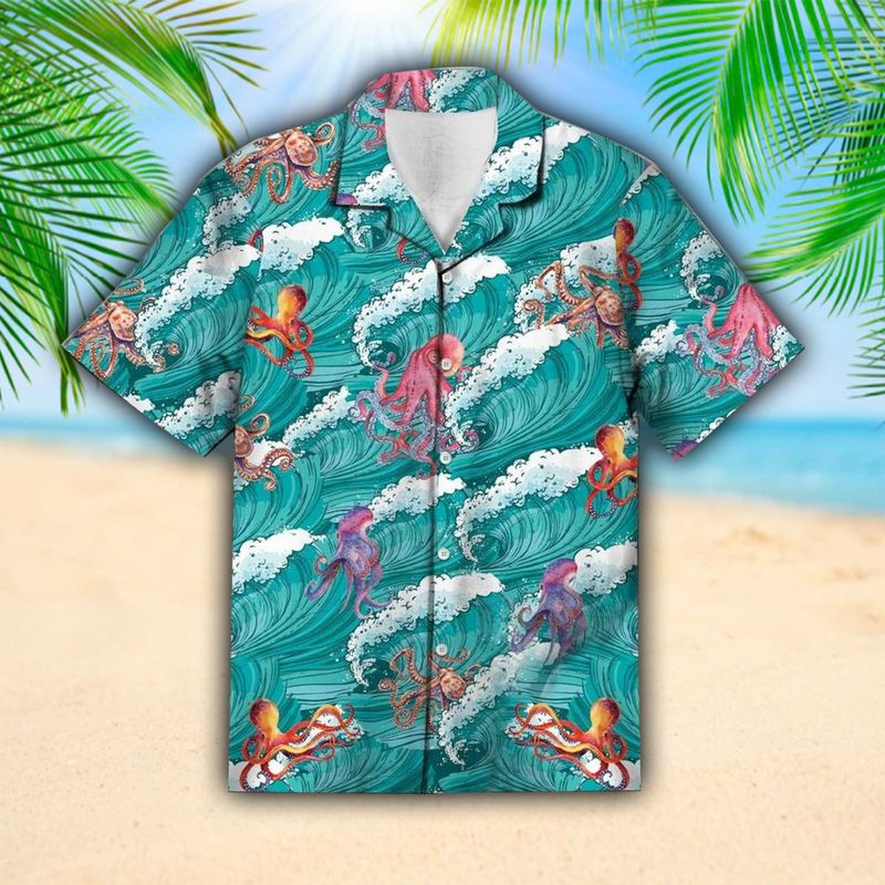 Octopus Sea Waves Pattern Summer Vibe Hawaii Shirt For Men Women Adult Ha54436