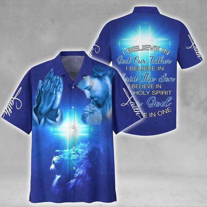 Amazing Jesus I Believe In God Blue Cross Lion Hawaiian Shirt | Unisex | Adult | Hw5653