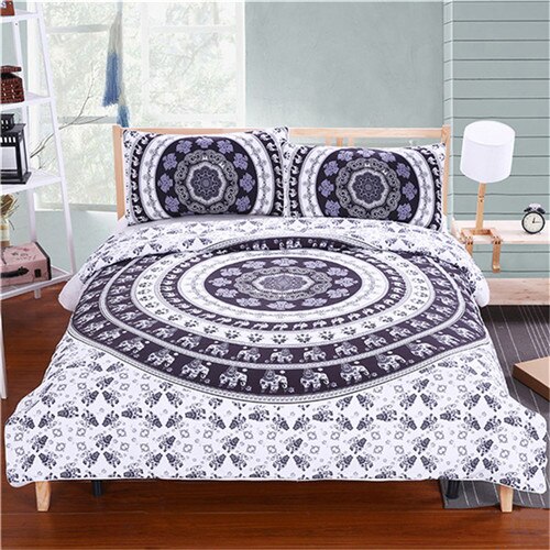 Luxury Fashion Bohemia Style 3D Black White Elephant Printed Duvet Cover Pillowcase Twin Full Queen King Size Bedding Set 3Pcs