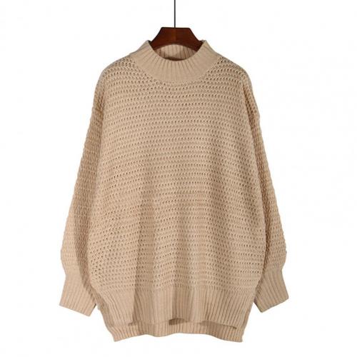 Women’s Sweater Bilateral Split Ribbing Cuff Lantern Sleeve Knitted Top for Autumn Winter Warm Casual Loose Oversize Cardigan alx