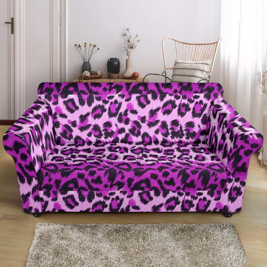 Purple Cheetah Leopard Pattern Print Loveseat Cover