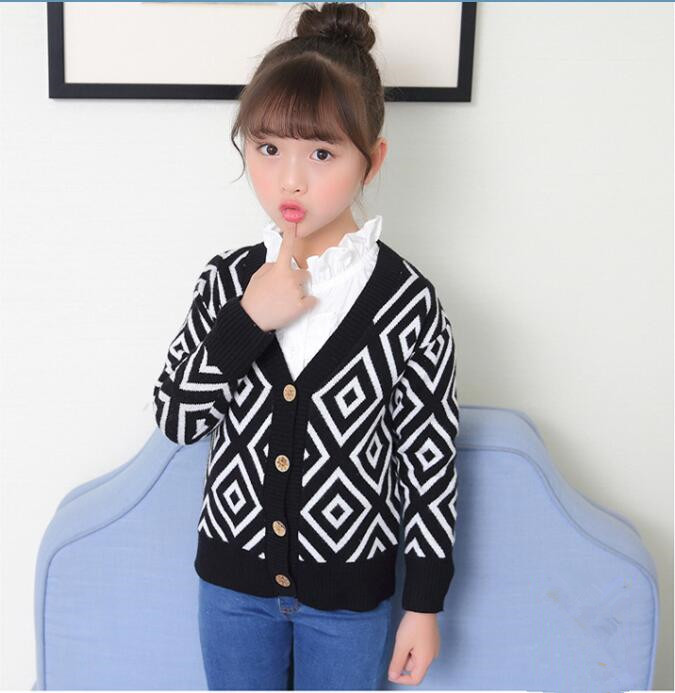 2022 Autumn Children’s Clothes Girls Sweaters Casual Print V Neck Cotton Unisex Cardigan Sweaters For Gilrs Kids Knitted Sweater alx