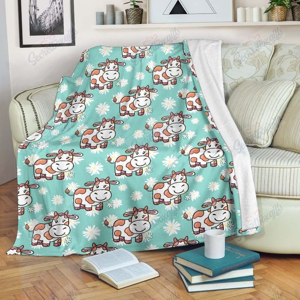 Cartoon Cow And Daisy Flower Gs-Cl-Kc0907 Fleece Blanket