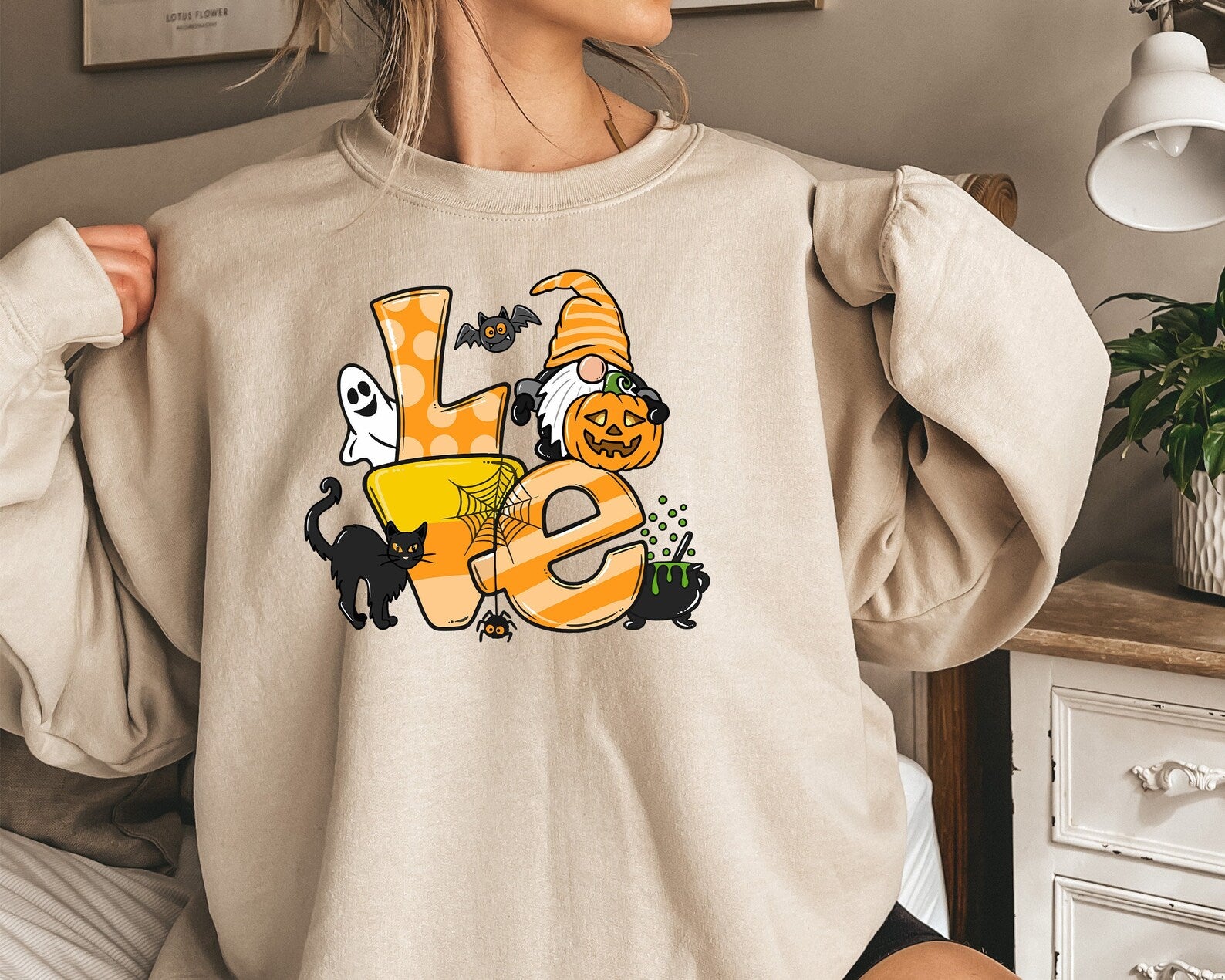 Love Halloween 2023 2D Crewneck Sweatshirt All Over Print Sweatshirt For Women Sweatshirt For Men