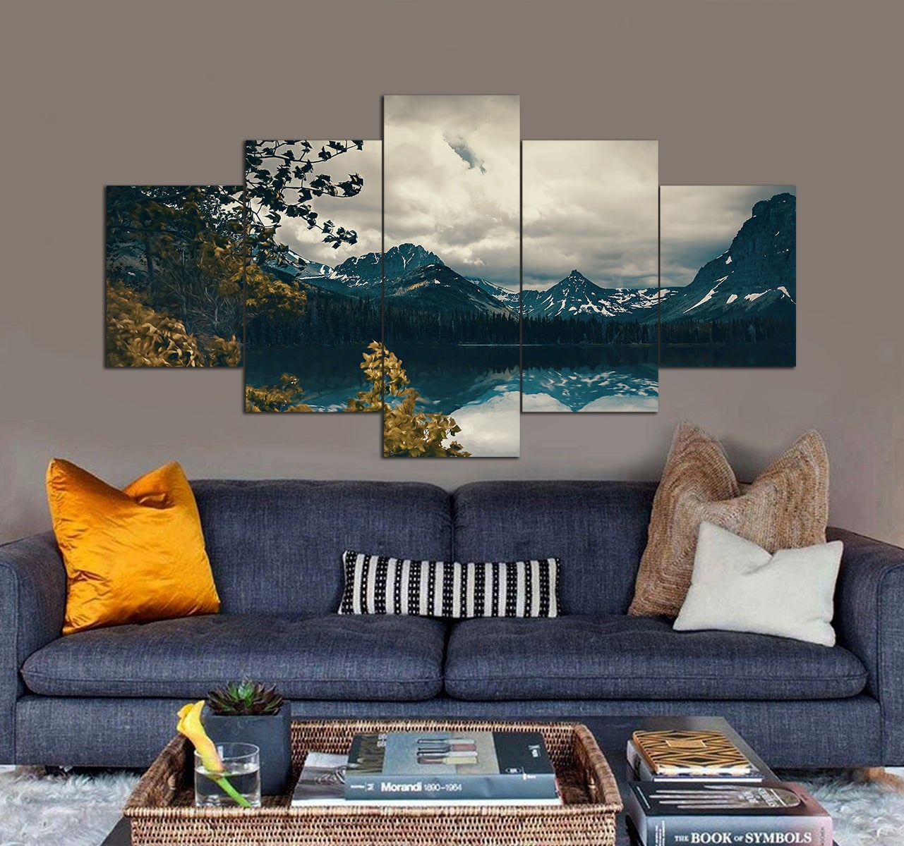 Mountain Lake Clouds Scenery 3D 5 piece canvas art