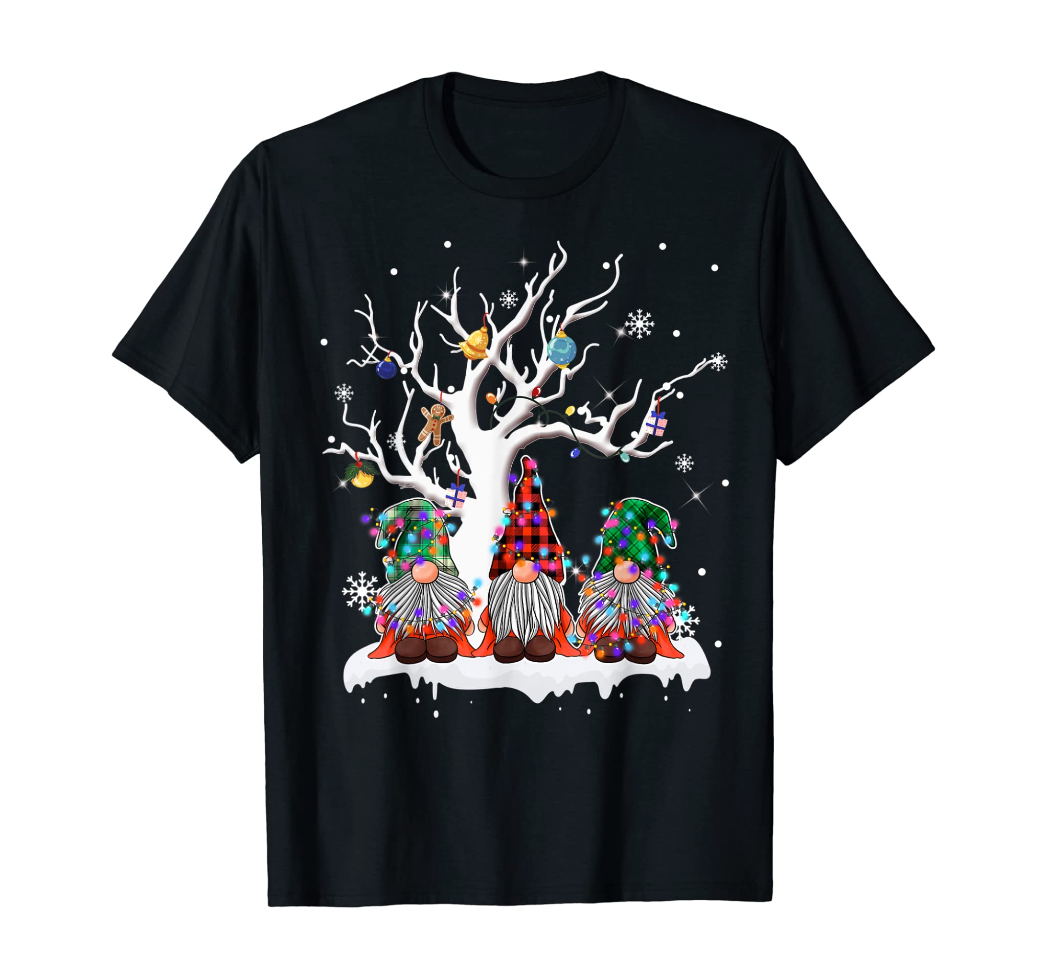 Cute Gnome Buffalo Plaid Christmas Tree Light Ugly Santa Hat T-Shirt