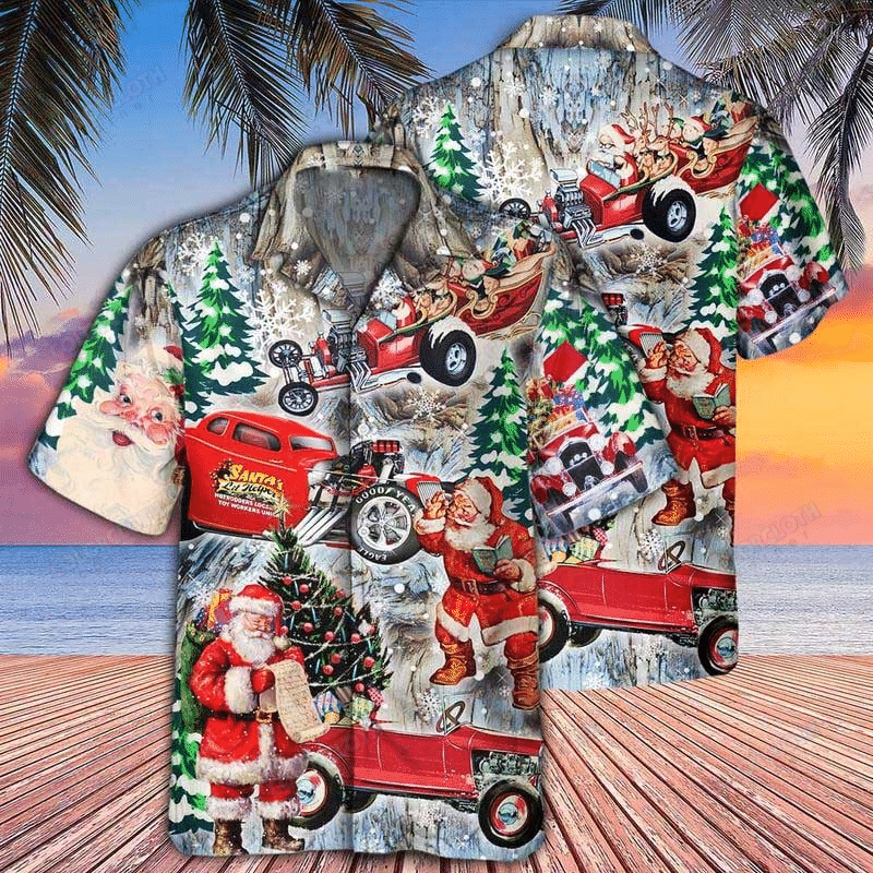 Santa With Hod Rod On Christmas Hawaii Shirt Ha1635