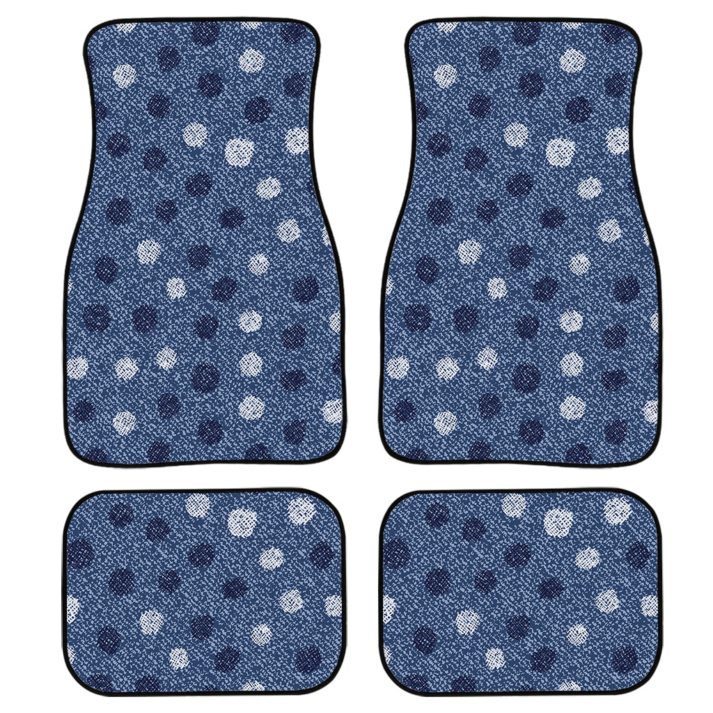 Cute Polka Dot Denim Jeans Pattern Print Front And Back Car Floor Mats, Front Car Mat