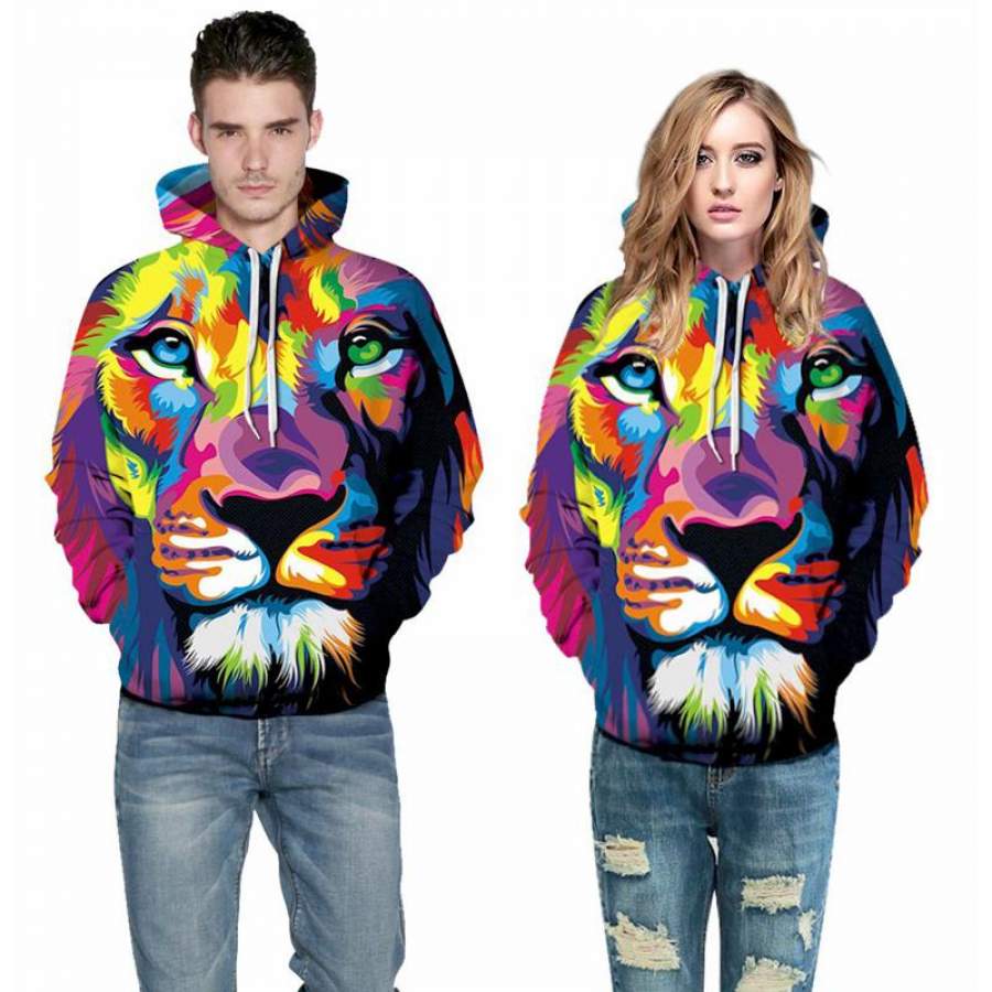 3D Print Hoodie – Color Paint Lion Head Pattern Pullover Hoodie ICK026