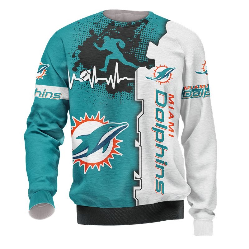 Miami Dolphins Sweatshirt Graphic Heart Ecg Line