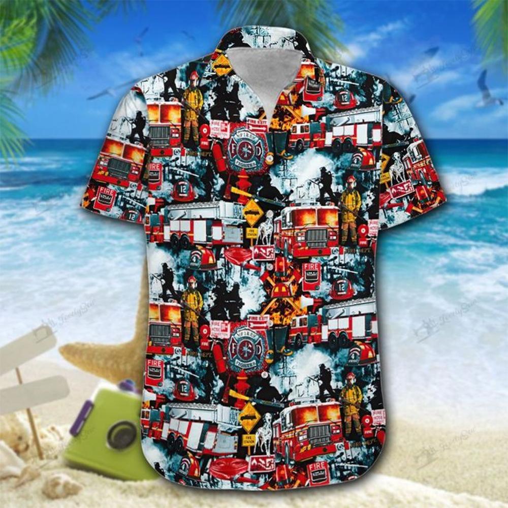 Firefighter Trucks All Over Print Hawaii Shirt Crazy Funny Vintage Hawaii Ha79249