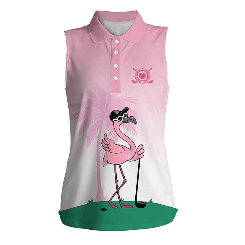 Pink Flamingo Golf Team Womens Sleeveless Polo Shirts – Cool Gift For Female Golfers