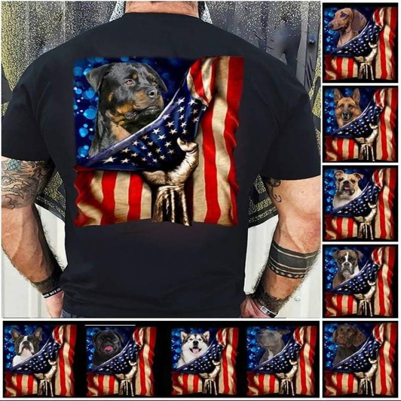 Rottweiler Dog Flag Of America Best Gifts For Animals Lovers Black Men And Women T Shirt S-5Xl