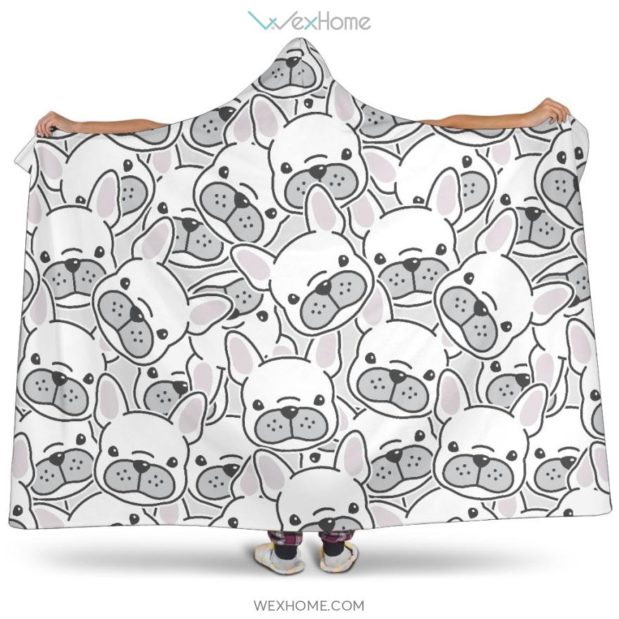 Cute French Bulldog Head Pattern Hooded Blanket