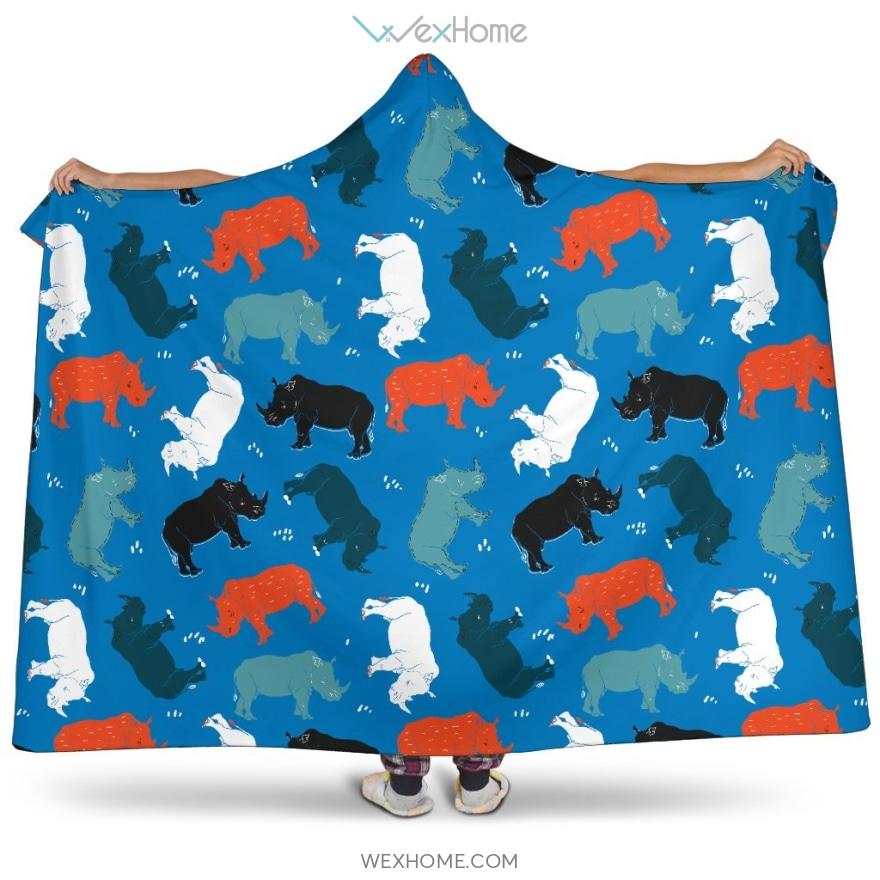 Colorful Rhino Pattern Hooded Blanket