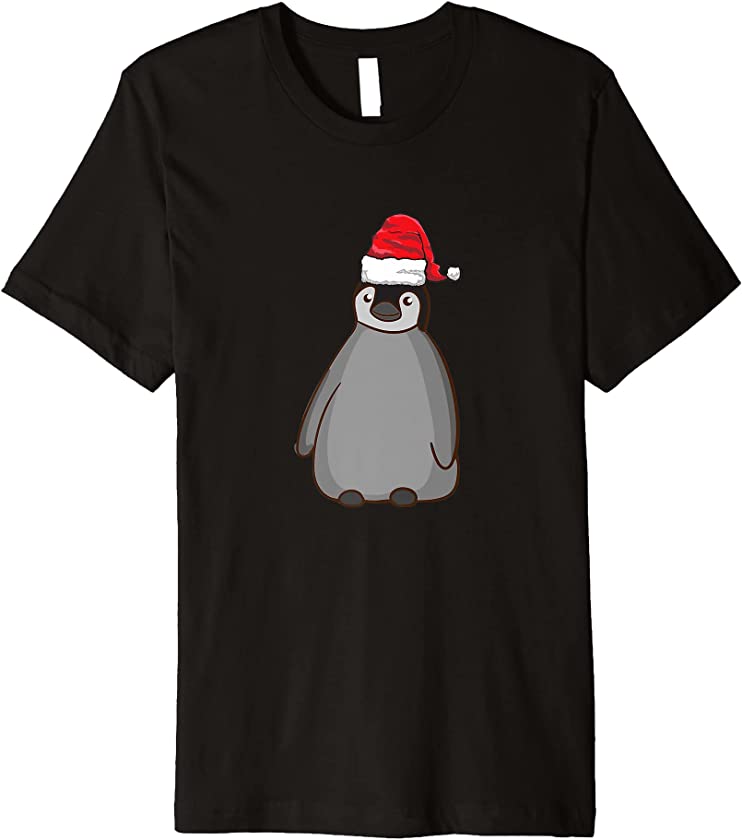 Santa Hat-Wearing Penguins Funny Christmas Holiday Premium T-Shirt