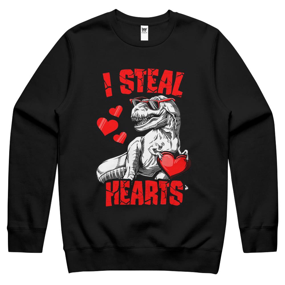 Boys Valentines Day Kids Dinosaur T Rex Lover I Steal Hearts Crewneck Sweatshirt