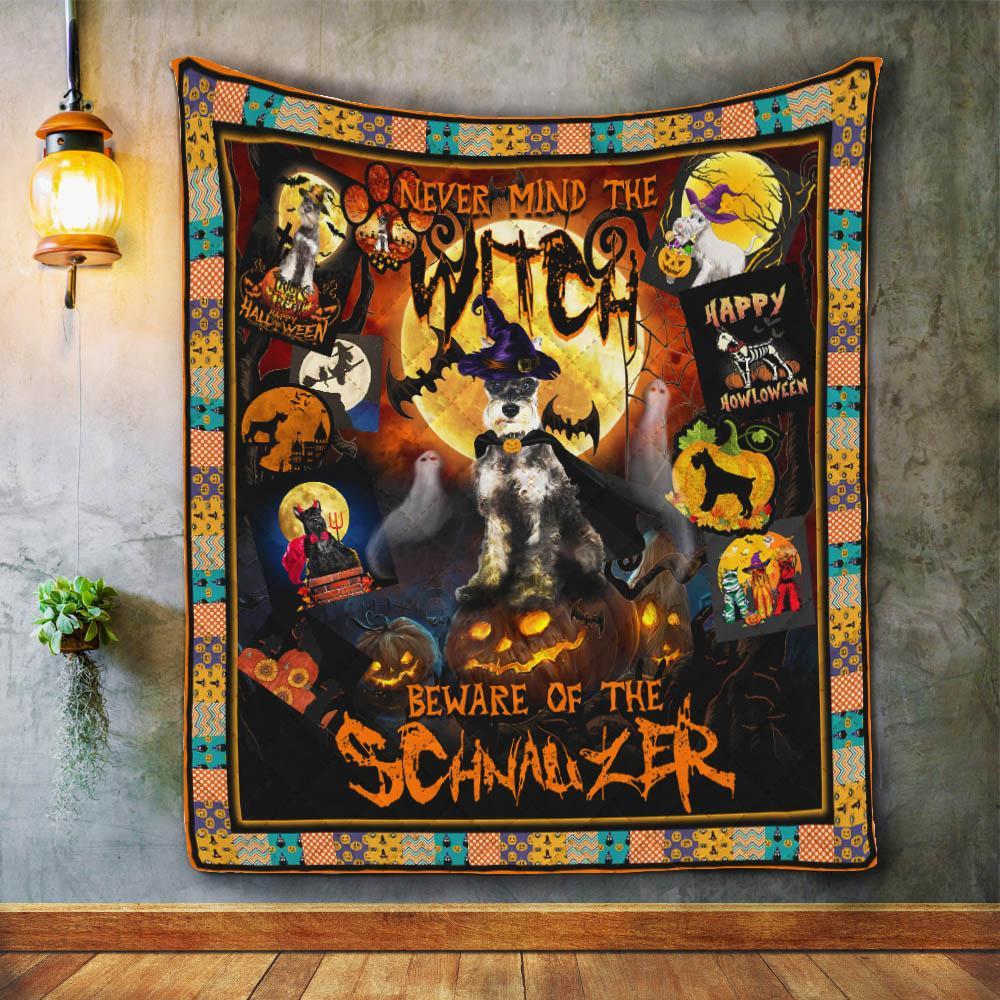 Never Mind The Witch Beware Of The Schnauzer Pumpkin Halloween Fleece Blanket – Quilt Blanket