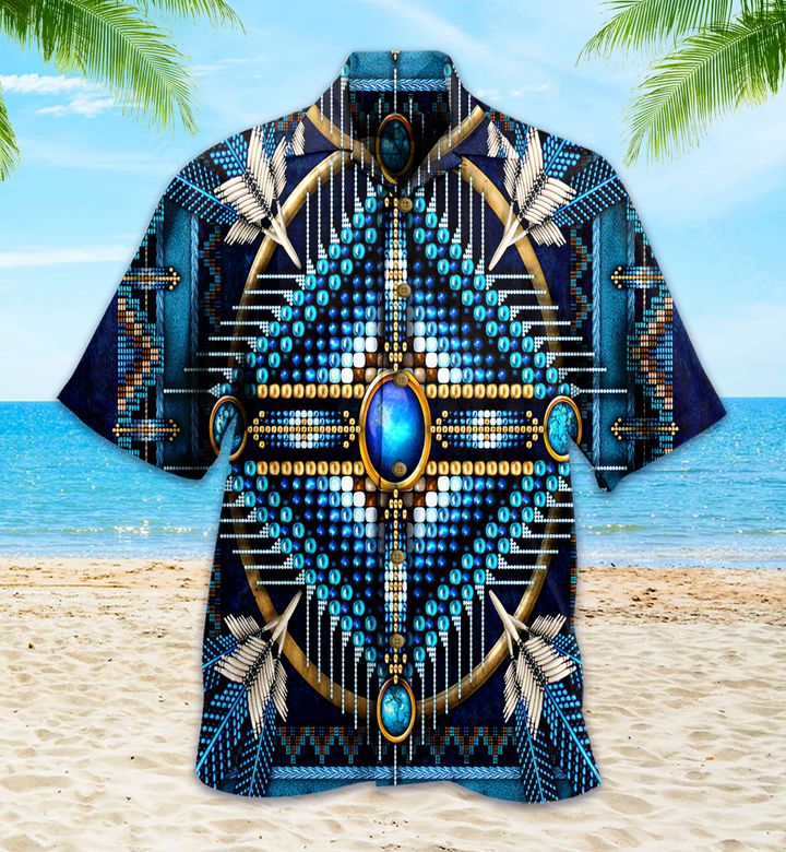 Naumaddic Arts Blue Native American Hawaii Shirt Ha102169