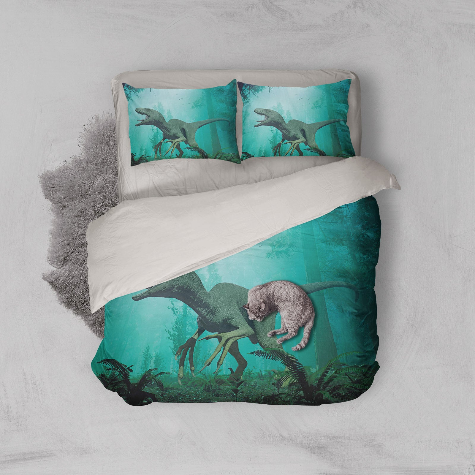 3D Green Dinosaur Quilt Cover Set Bedding Set Pillowcases 78