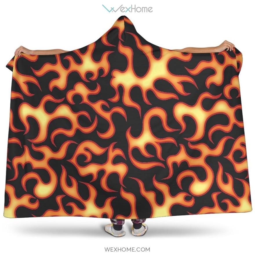 Fire Flame Dark Pattern Hooded Blanket