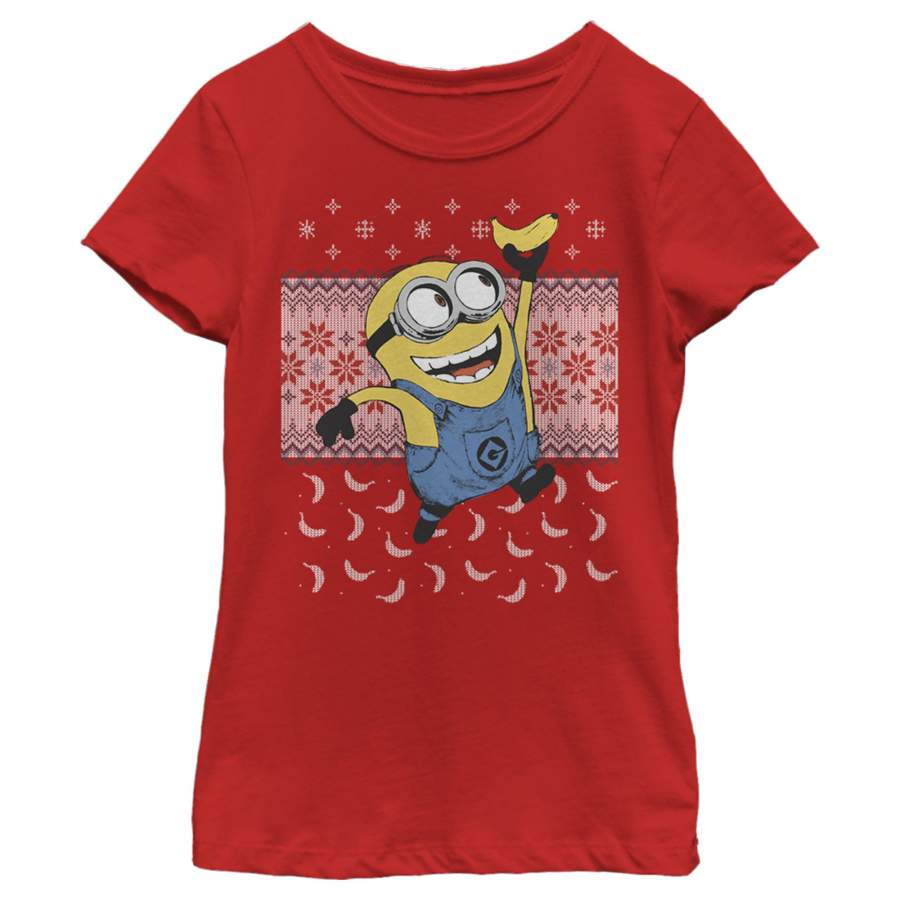 Despicable Me Girl’s Ugly Christmas Minons Banana  T Shirt