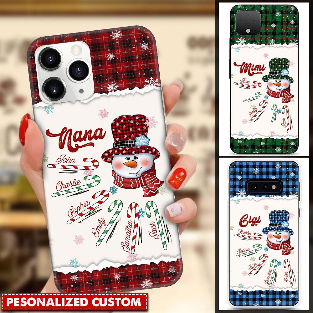 Personalized Christmas Grandma Snowman With Her Candy Cane Winter Phone Case