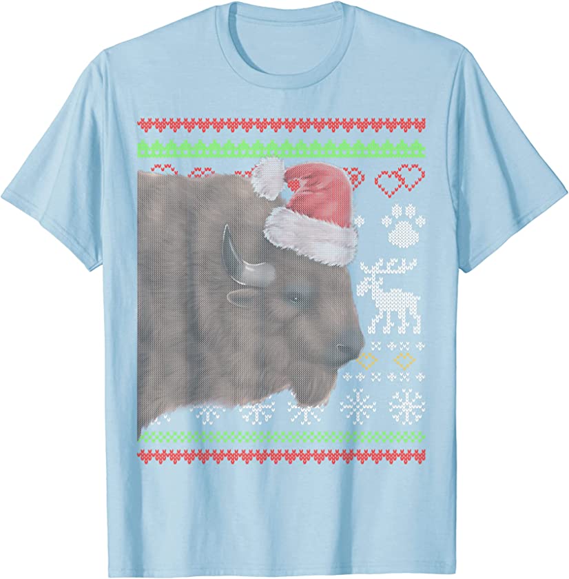 Bison Buffalo Santa Claus Ugly Christmas Pattern X-Mas T-Shirt