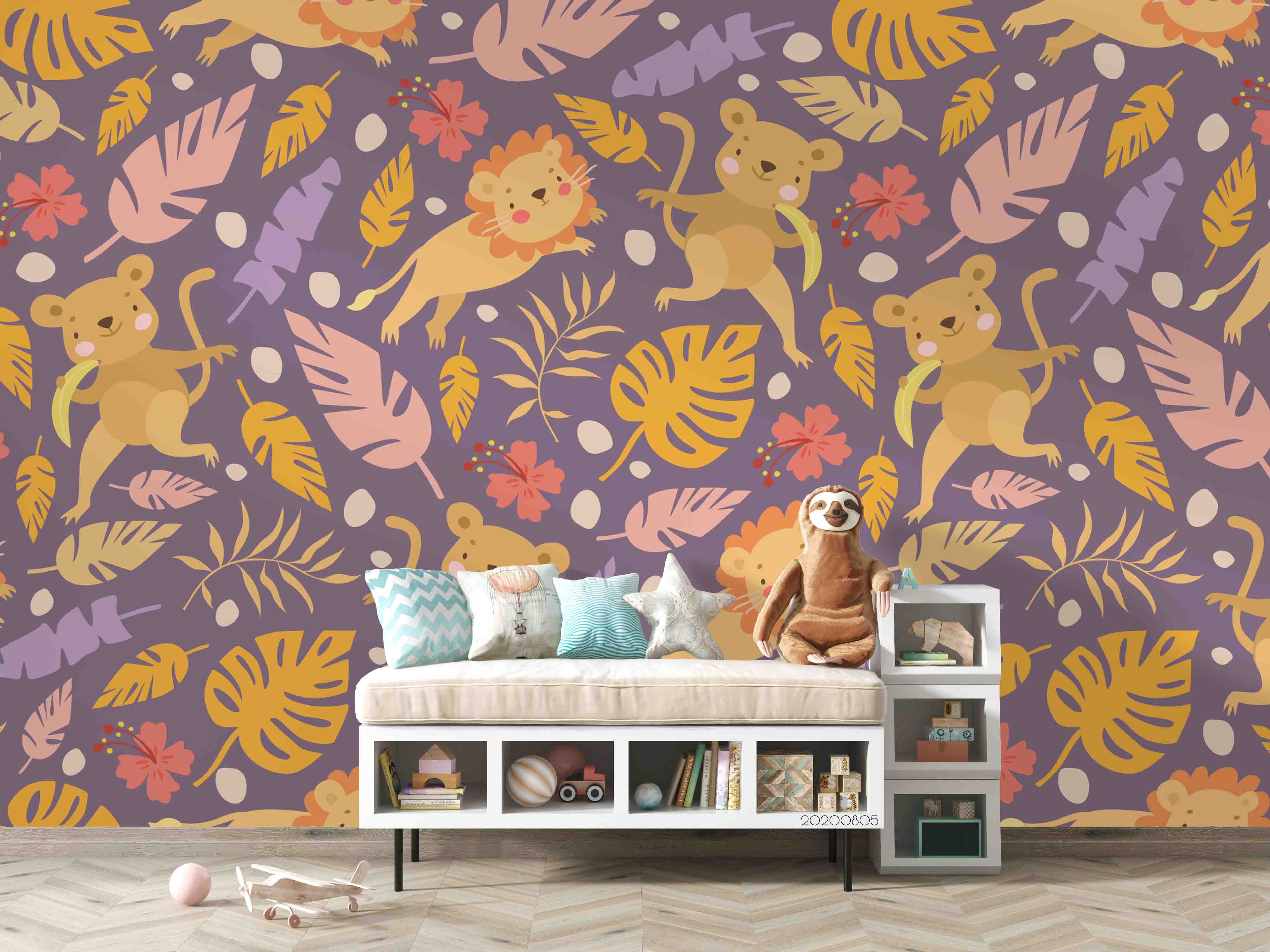 3D Purple Lion Animal Leaves Wall Mural Wallpaper Sf 66