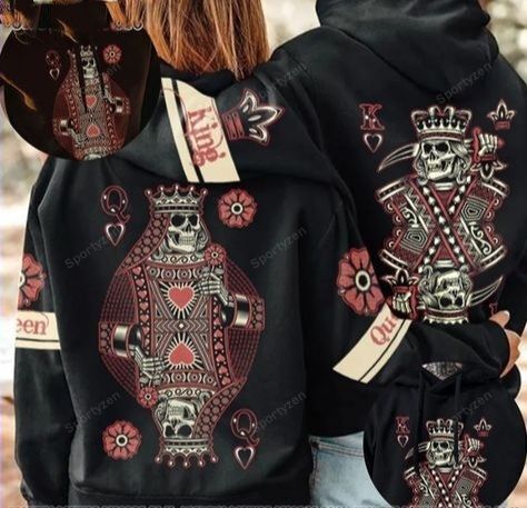 Skull Couple King Queen Poker Hoodie 3D